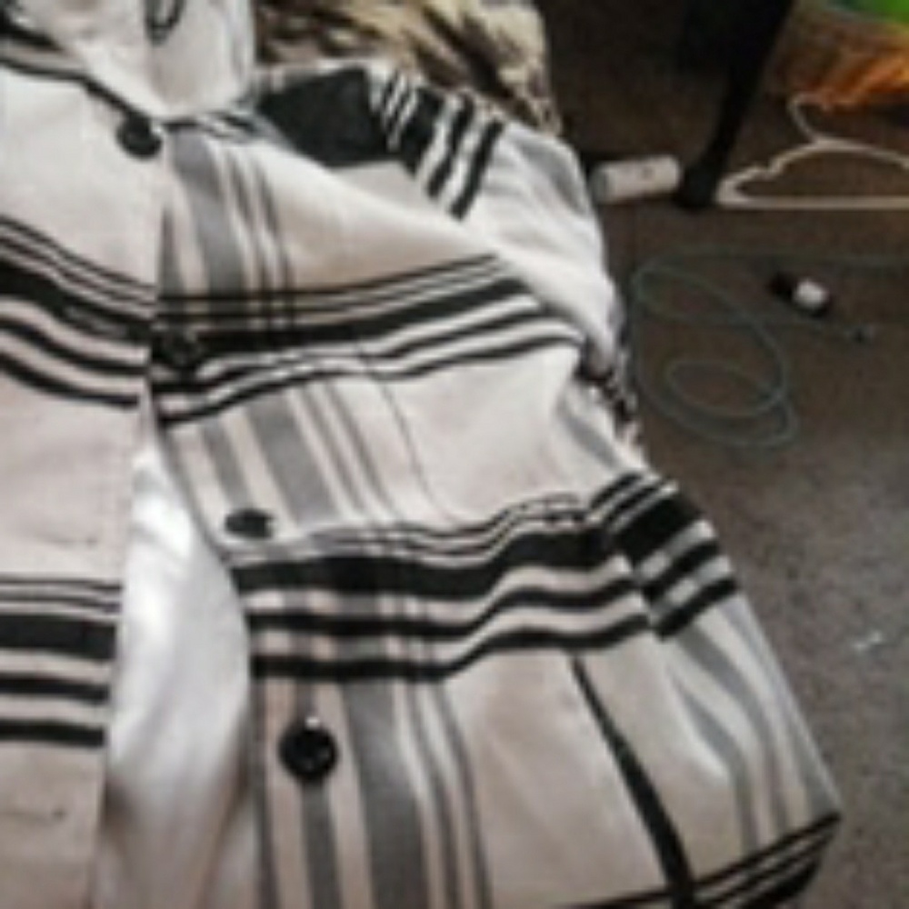 Black and white woman's heavy coat